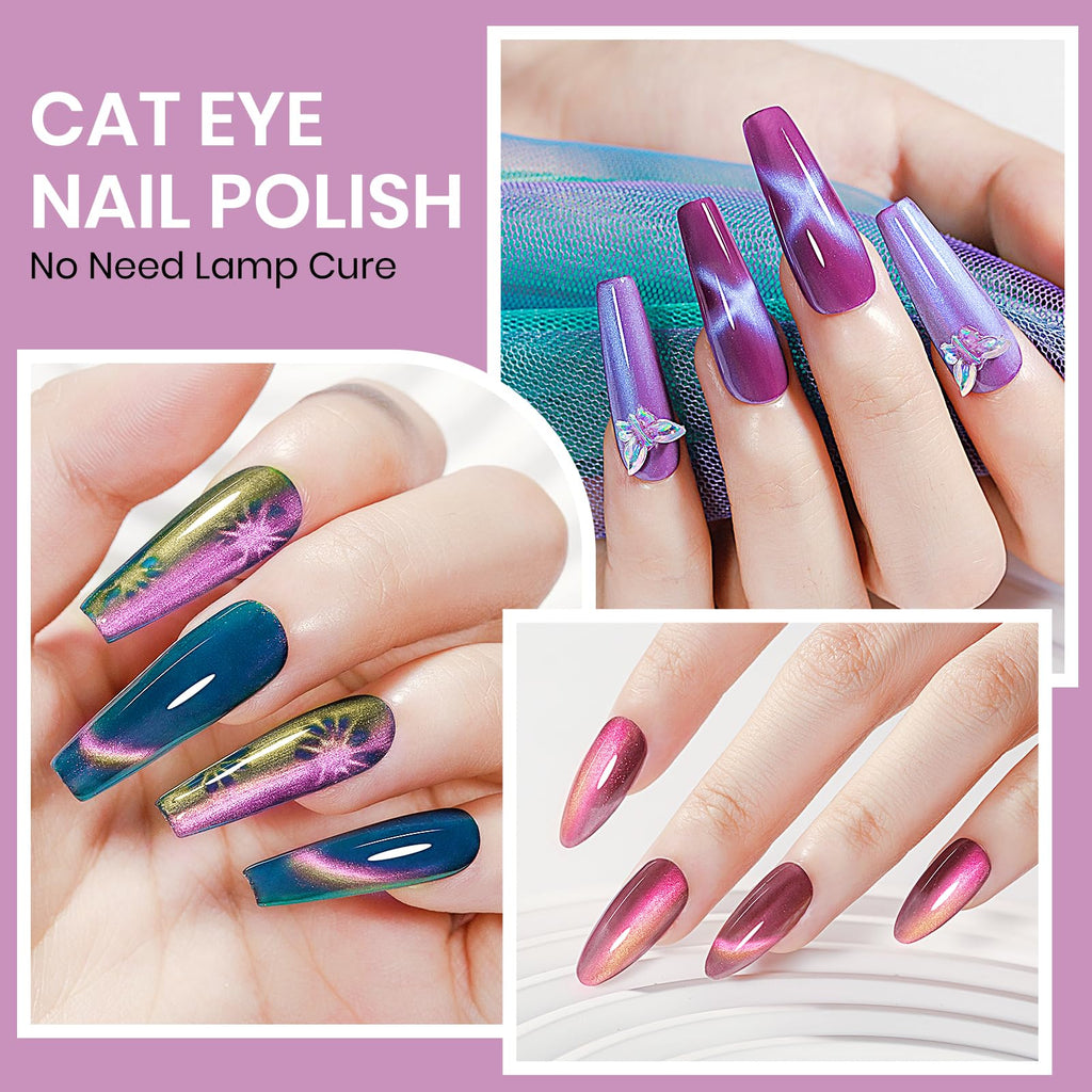 SUPWEE Quick Dry Cat Eye Nail Polish Set – Magnetic, Non-Gel, Air-Dry Gloss