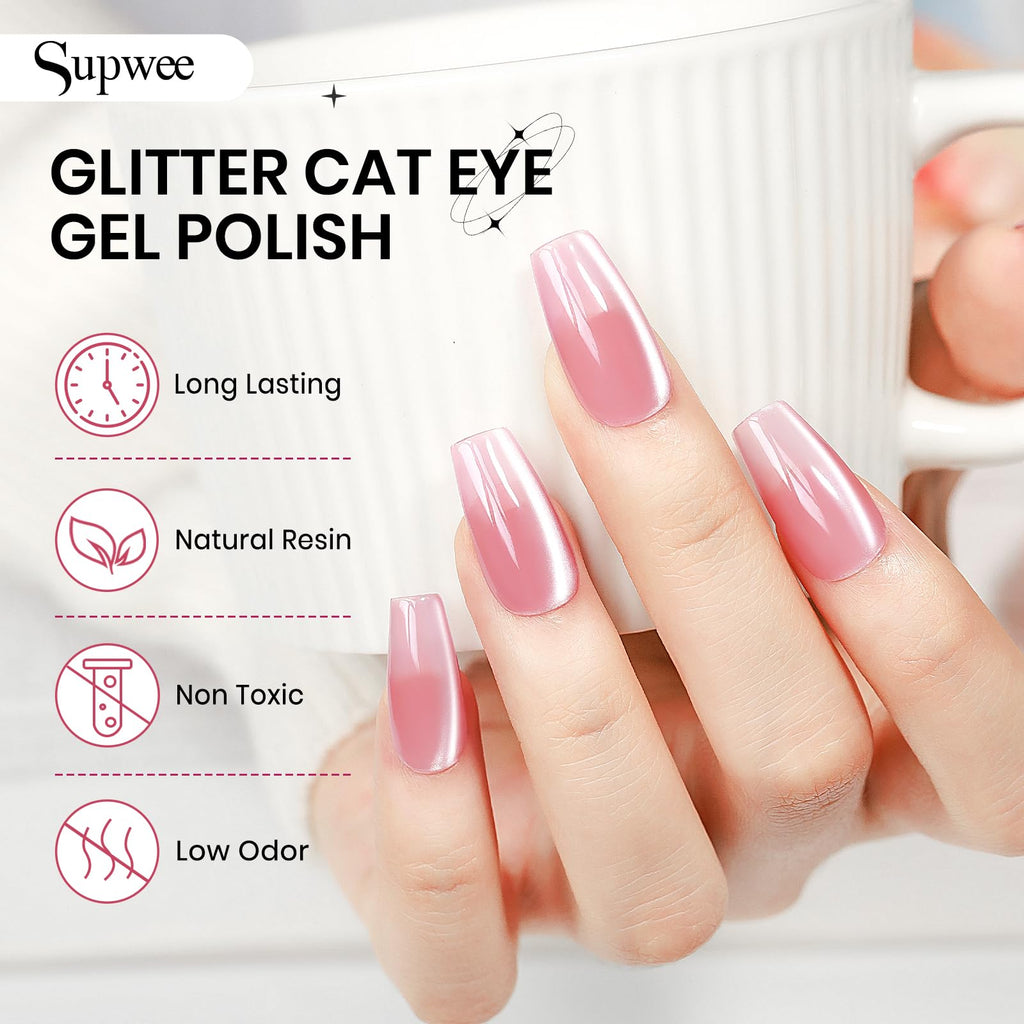 SUPWEE 12 Colors Magnetic Cat Eye Gel Polish Moonlight – Soak Off UV Nail Kit