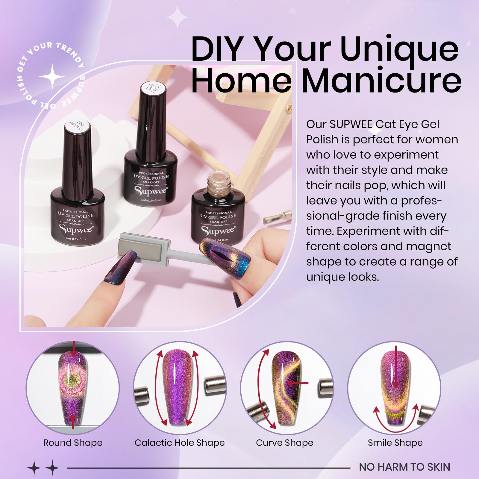 SUPWEE Magnetic Cat Eye Gel Nail Polish Set – 12 Colors + Magnetic Stick for DIY Manicure