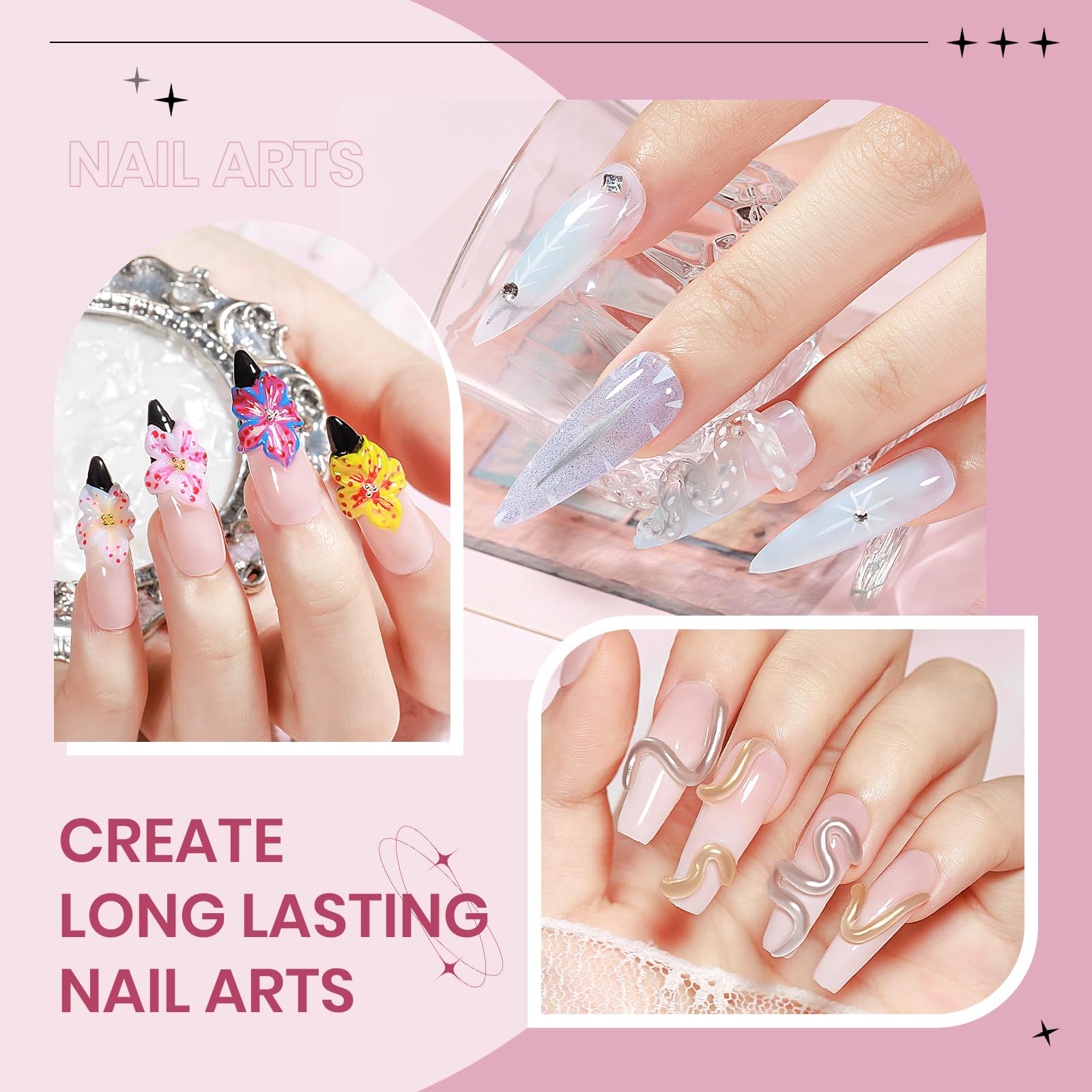 SUPWEE Clear White Pink Solid Builder Gel Kit for Nails | 3D Nail Art & Extensions