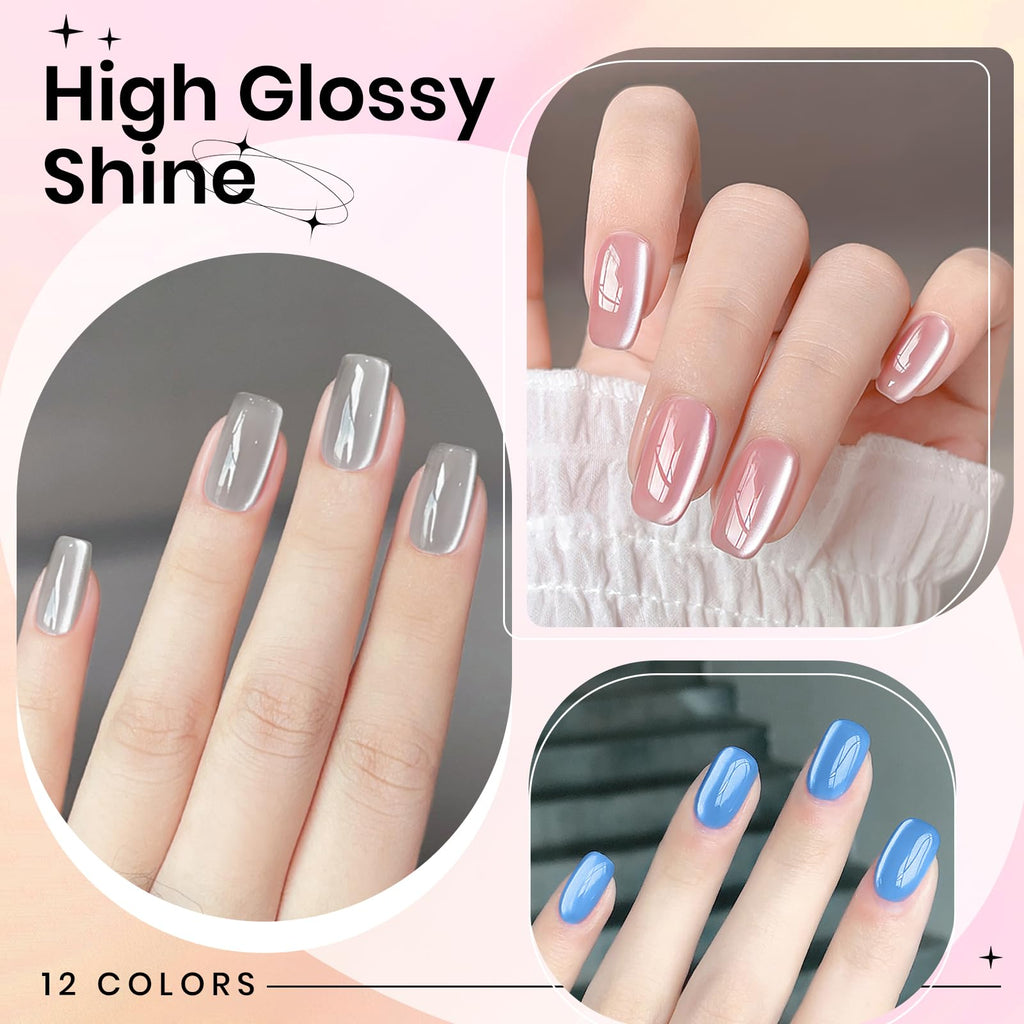 SUPWEE Cat Eye Gel Nail Polish – 12 Colors Silk Cateye Magnetic Gel Kit with Moonlight Shine