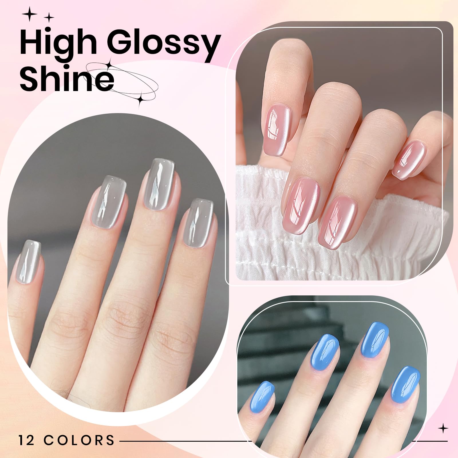 SUPWEE Cat Eye Gel Nail Polish – 12 Colors Silk Cateye Magnetic Gel Kit with Moonlight Shine