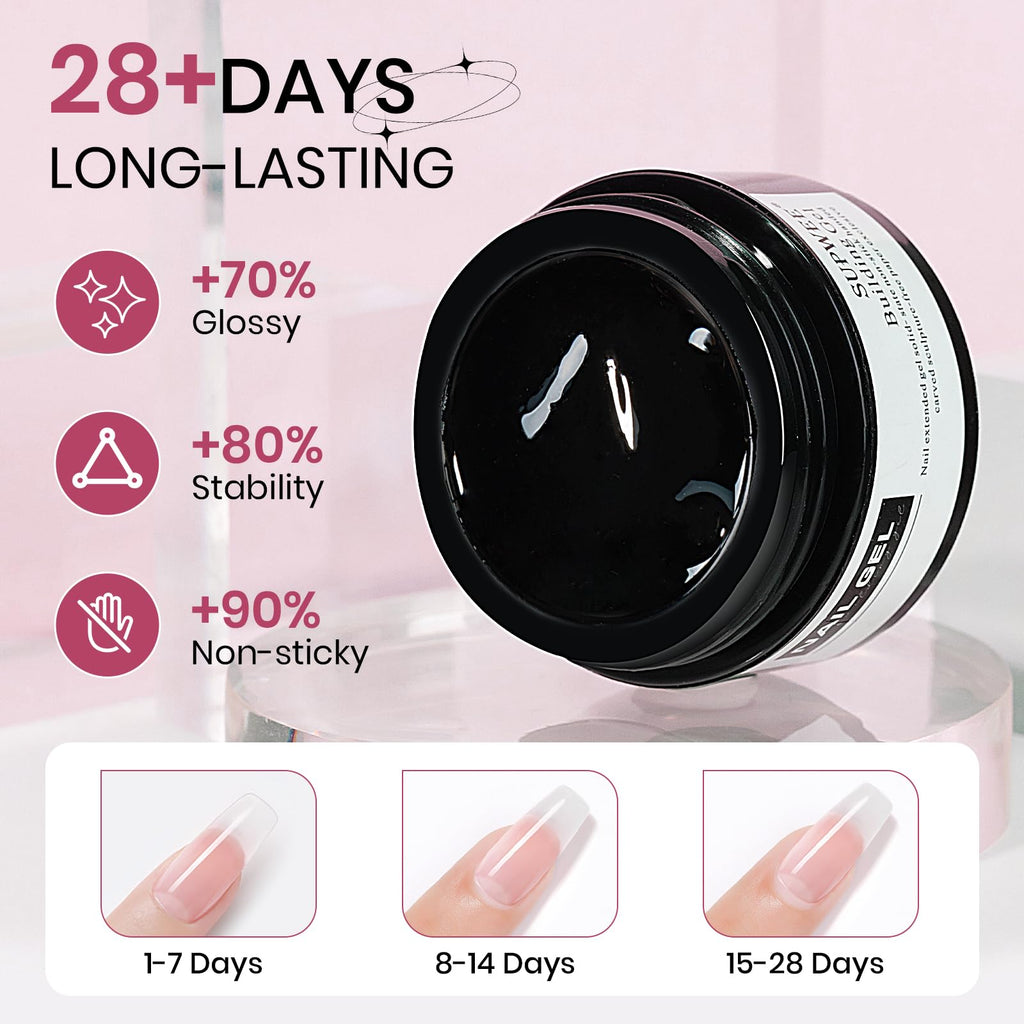 SUPWEE Clear White Pink Solid Builder Gel Kit for Nails | 3D Nail Art & Extensions