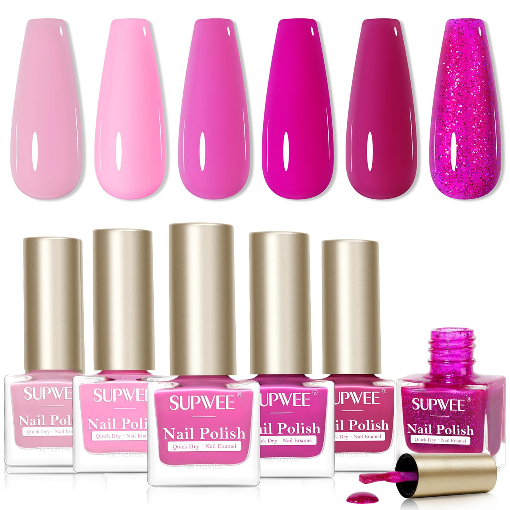 SUPWEE Hot Pink Nail Polish Set – Quick-Dry, High-Gloss Neon Pink Collection for Spring & Summer