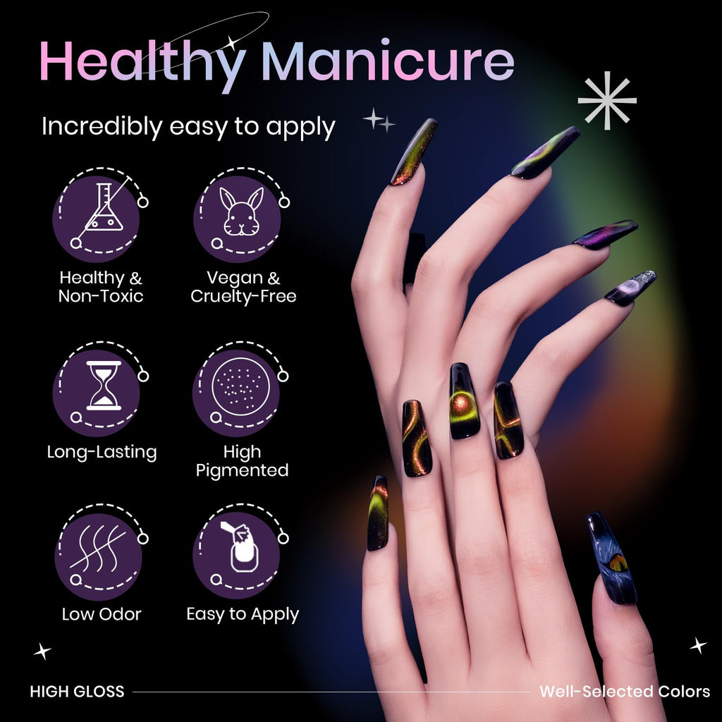 SUPWEE 9D Cat Eye Gel Nail Polish Set with Magnet – 12 Magnetic Colors for Cat Eye Nail Art