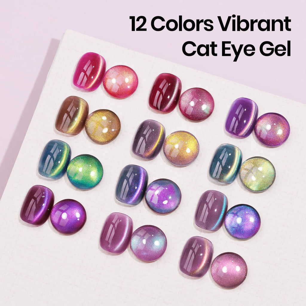 SUPWEE Magnetic Nail Polish Gel Kit – 12 Cat Eye Colors, Magnet, High Gloss, UV Cure