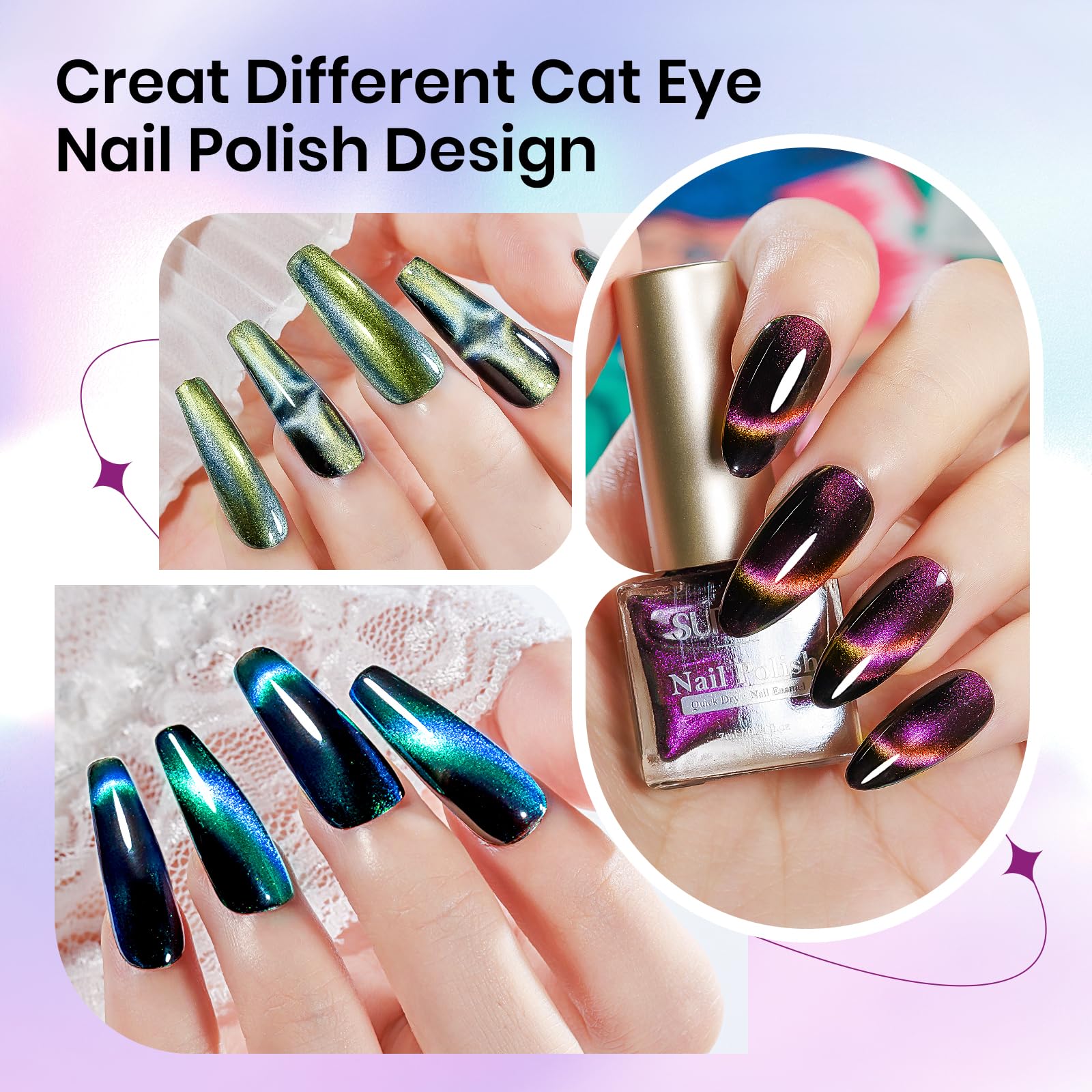 SUPWEE Magnetic Cat Eye Nail Polish Set – 12 Quick-Dry, Air-Dry, Non-Gel, Vegan