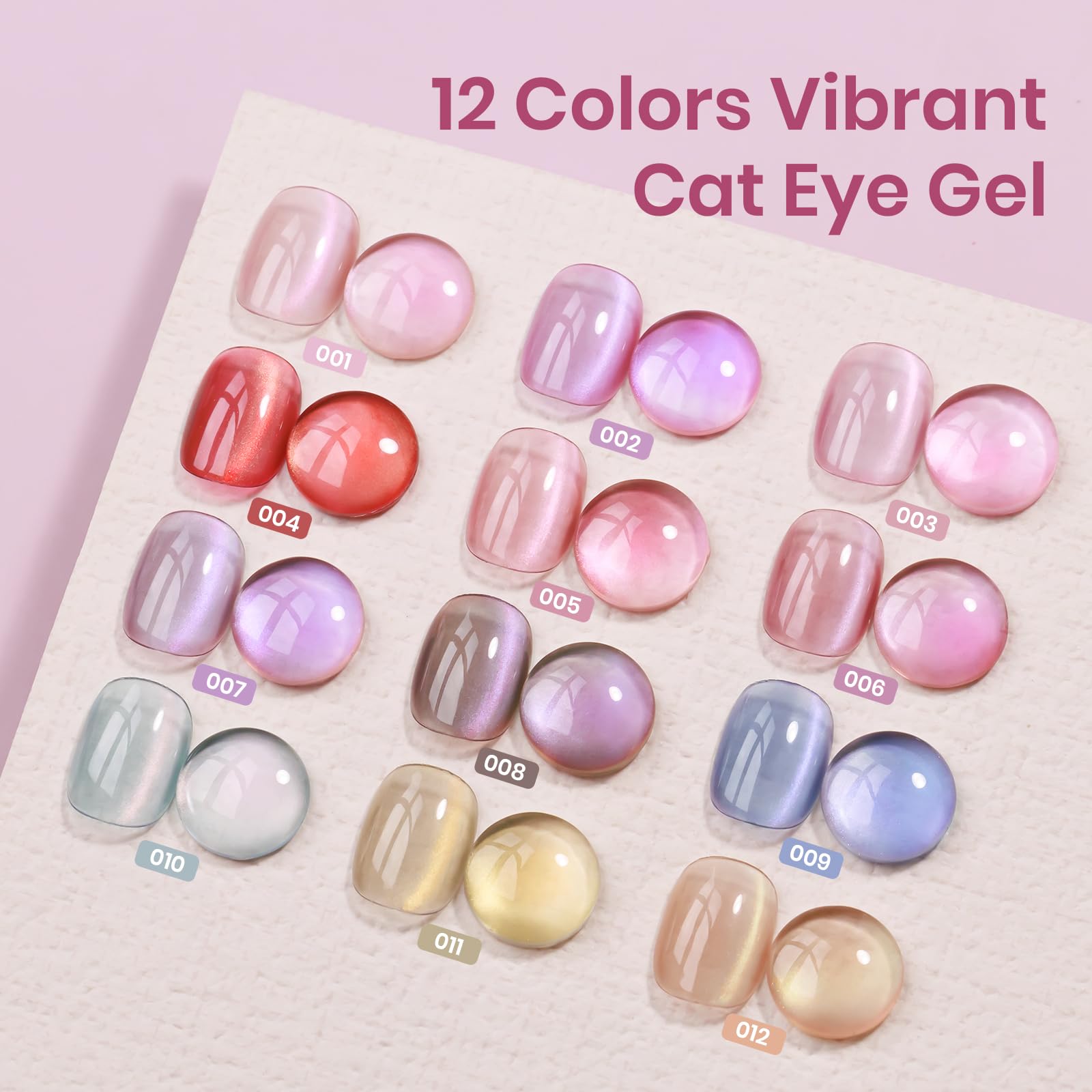 SUPWEE Cat Eye Gel Nail Polish Set – 12 Magnetic Colors, High-Gloss Finish, UV-Cure, Vegan & Non-Toxic, 0.24 fl oz