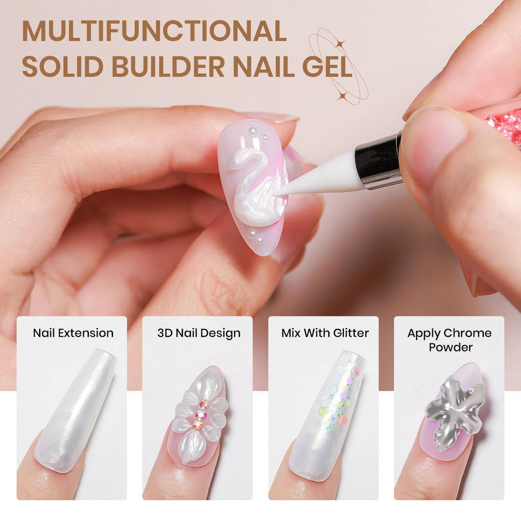 SUPWEE 3D Sculpting Gel for Nail Art | 60g Pearl White Builder Gel with Chrome Powder