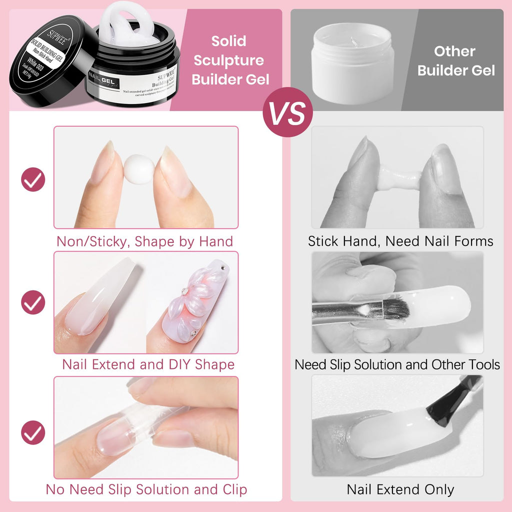 SUPWEE 3D Sculpting Gel Kit – Pearl White, Pink & White Builder Gel for At-Home Nails