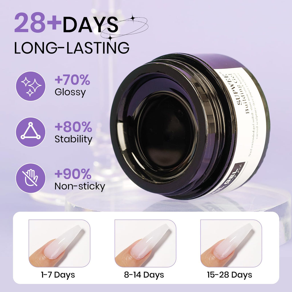 SUPWEE 3D Sculpting Gel Kit for Nails | Non-Stick Builder Gel in Clear, White & Pearl White