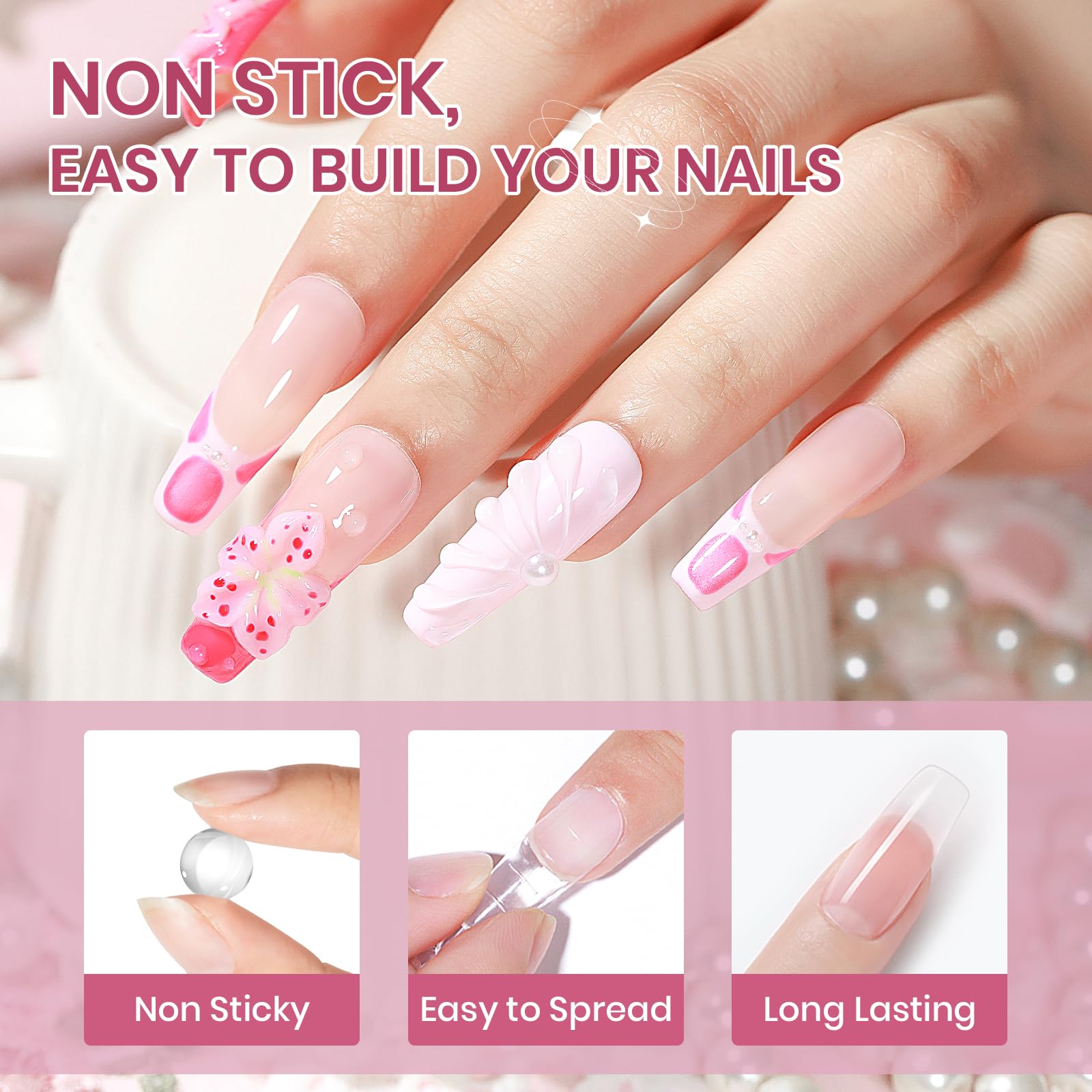 SUPWEE Clear White Pink Solid Builder Gel Kit for Nails | 3D Nail Art & Extensions
