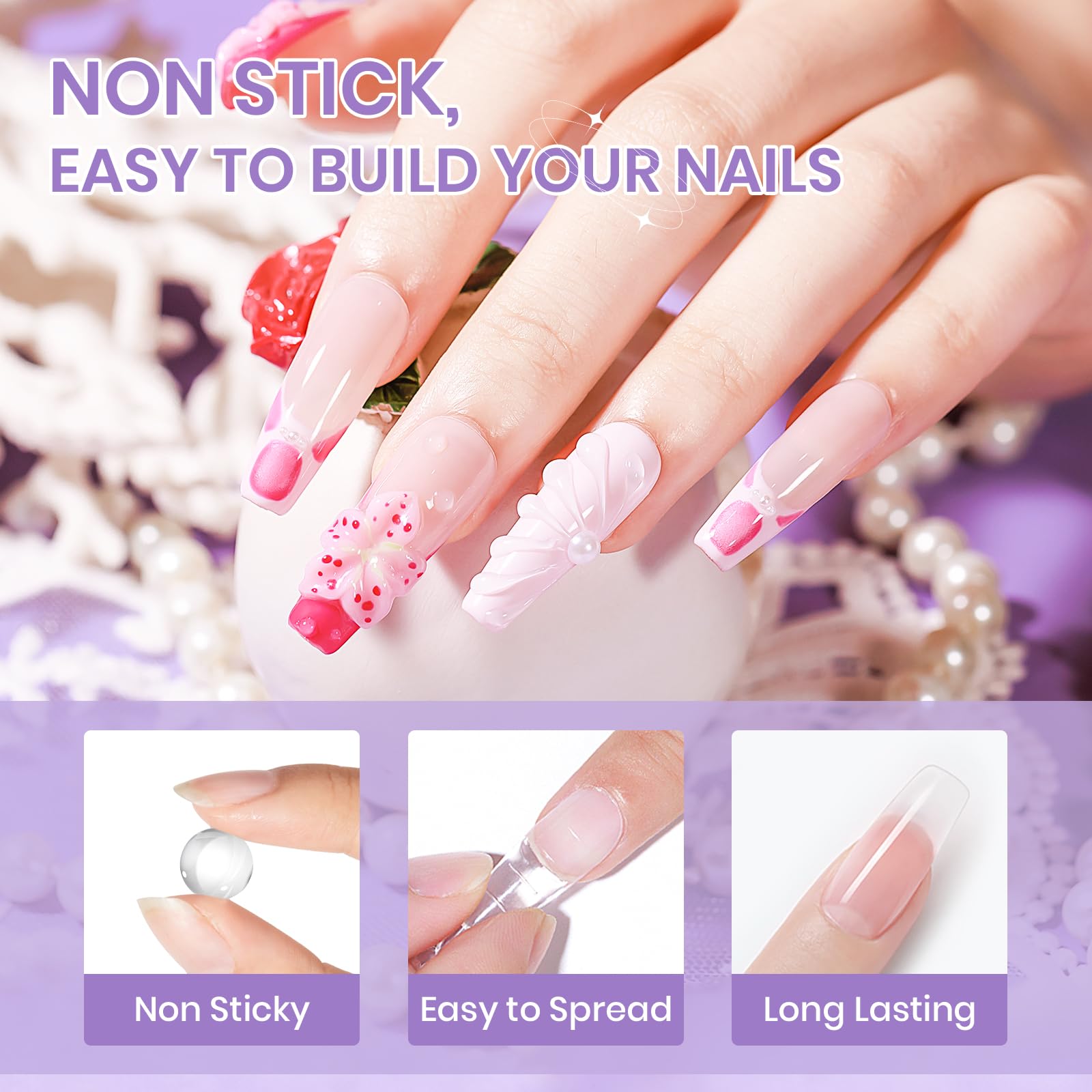 SUPWEE 3D Sculpting Gel Kit for Nails | Non-Stick Builder Gel in Clear, White & Pearl White