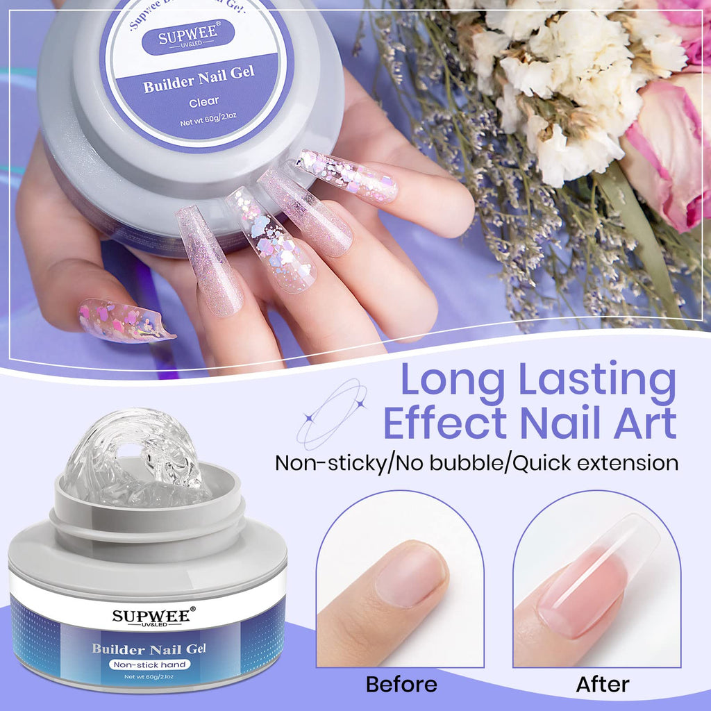 SUPWEE 3D Nail Gel 60G – Clear Builder Gel for Nails, Non-Stick & Long-Lasting