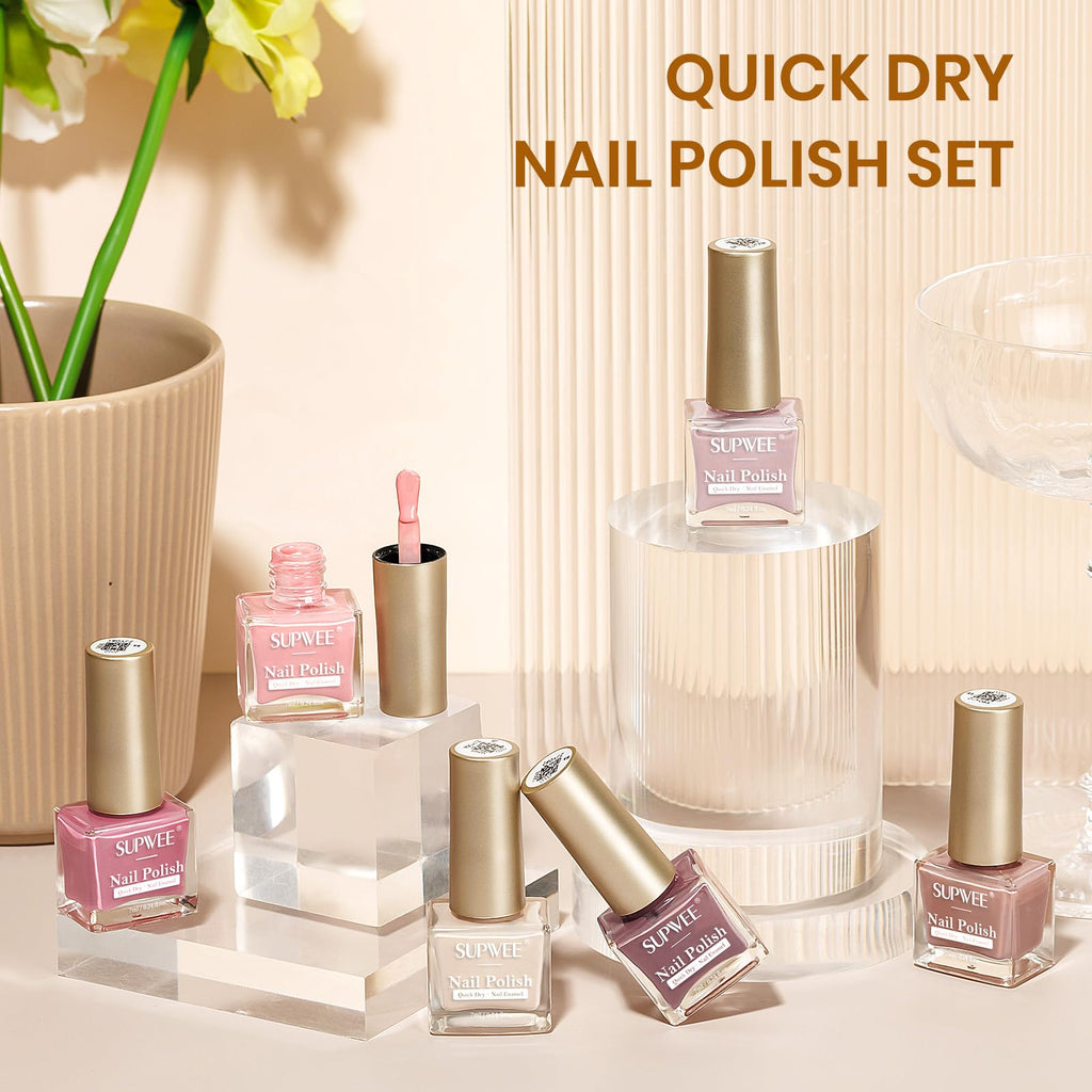 SUPWEE Quick-Dry Fall Winter Nail Polish Set | Fast Air-Dry Non-Gel Lacquer for Home or Salon