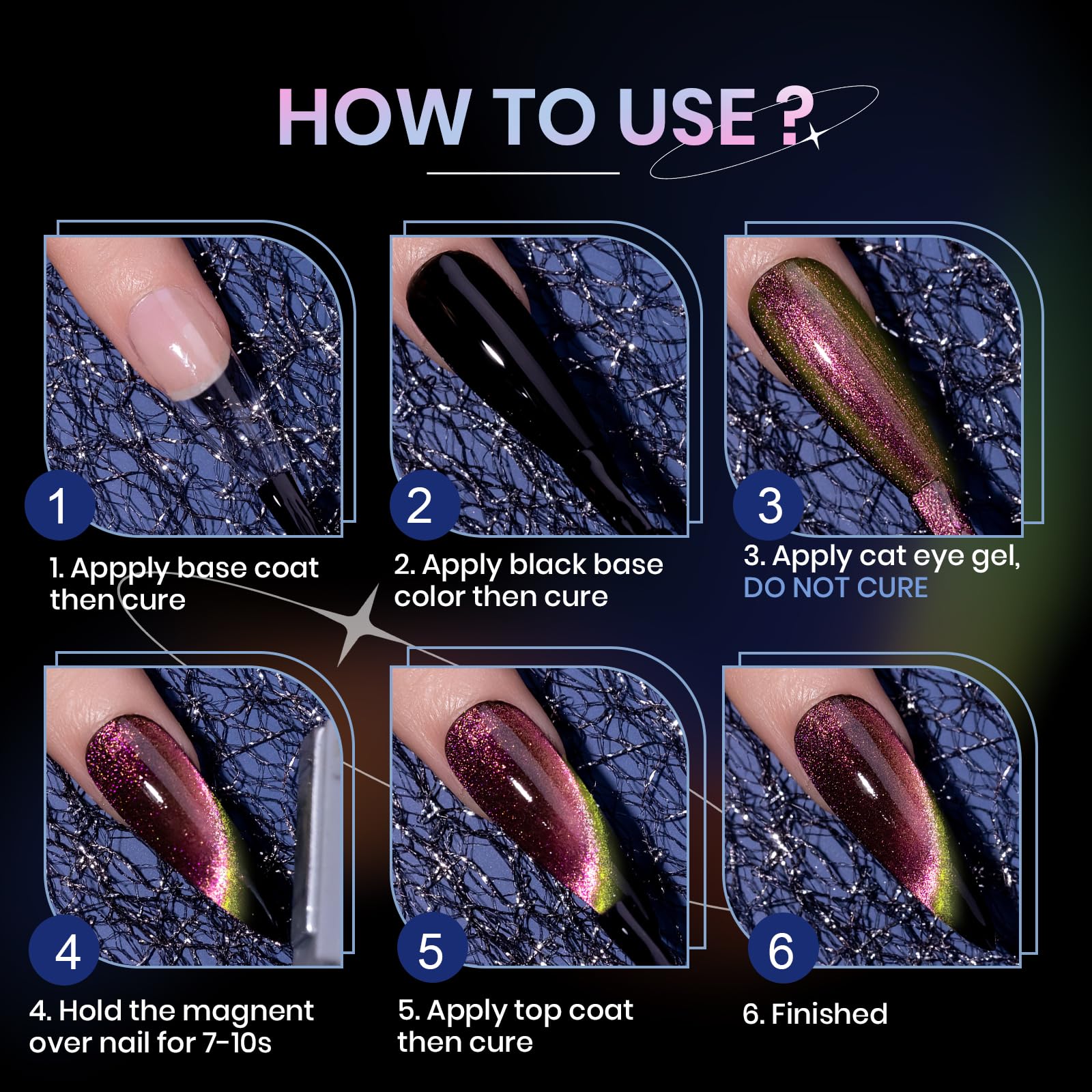 SUPWEE 9D Cat Eye Gel Nail Polish Set with Magnet – 12 Magnetic Colors for Cat Eye Nail Art