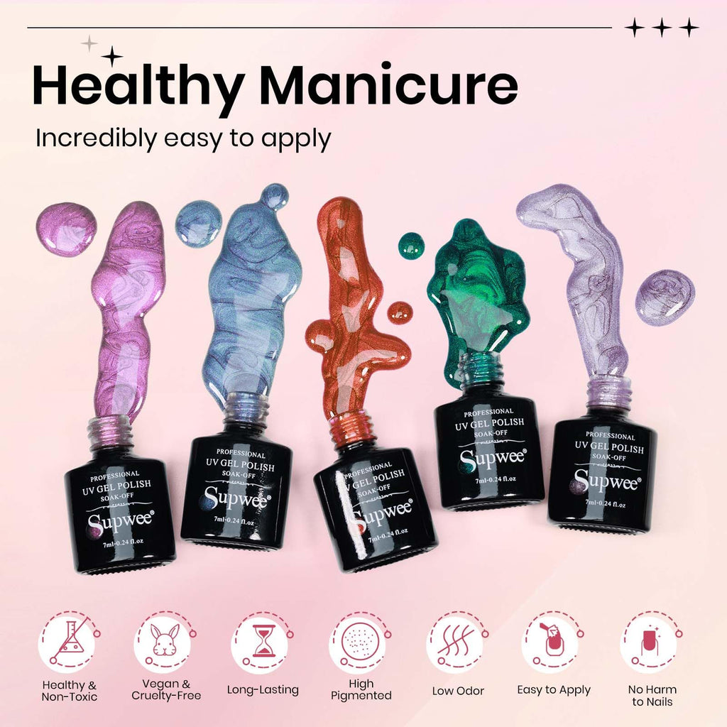 SUPWEE Cat Eye Gel Nail Polish Set – 12 Colors + Magnetic Stick, Galaxy Effect