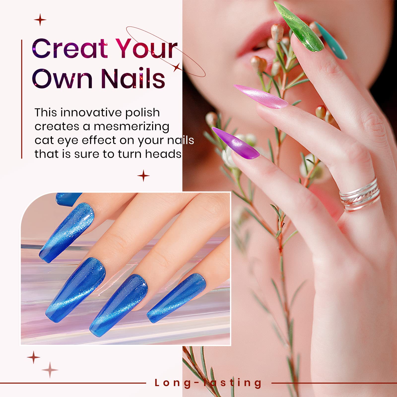 SUPWEE Neon Cat Eye Gel Polish Set with Magnetic Stick – 12 Neon UV Gels