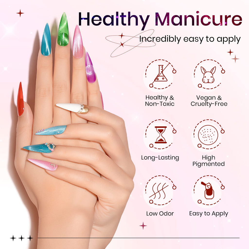 SUPWEE Neon Cat Eye Gel Polish Set with Magnetic Stick – 12 Neon UV Gels