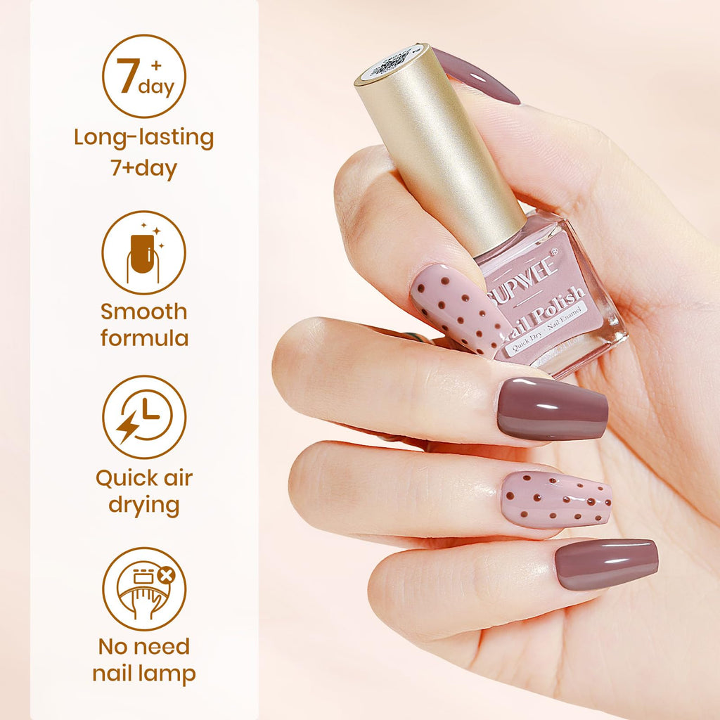 SUPWEE Quick-Dry Fall Winter Nail Polish Set | Fast Air-Dry Non-Gel Lacquer for Home or Salon