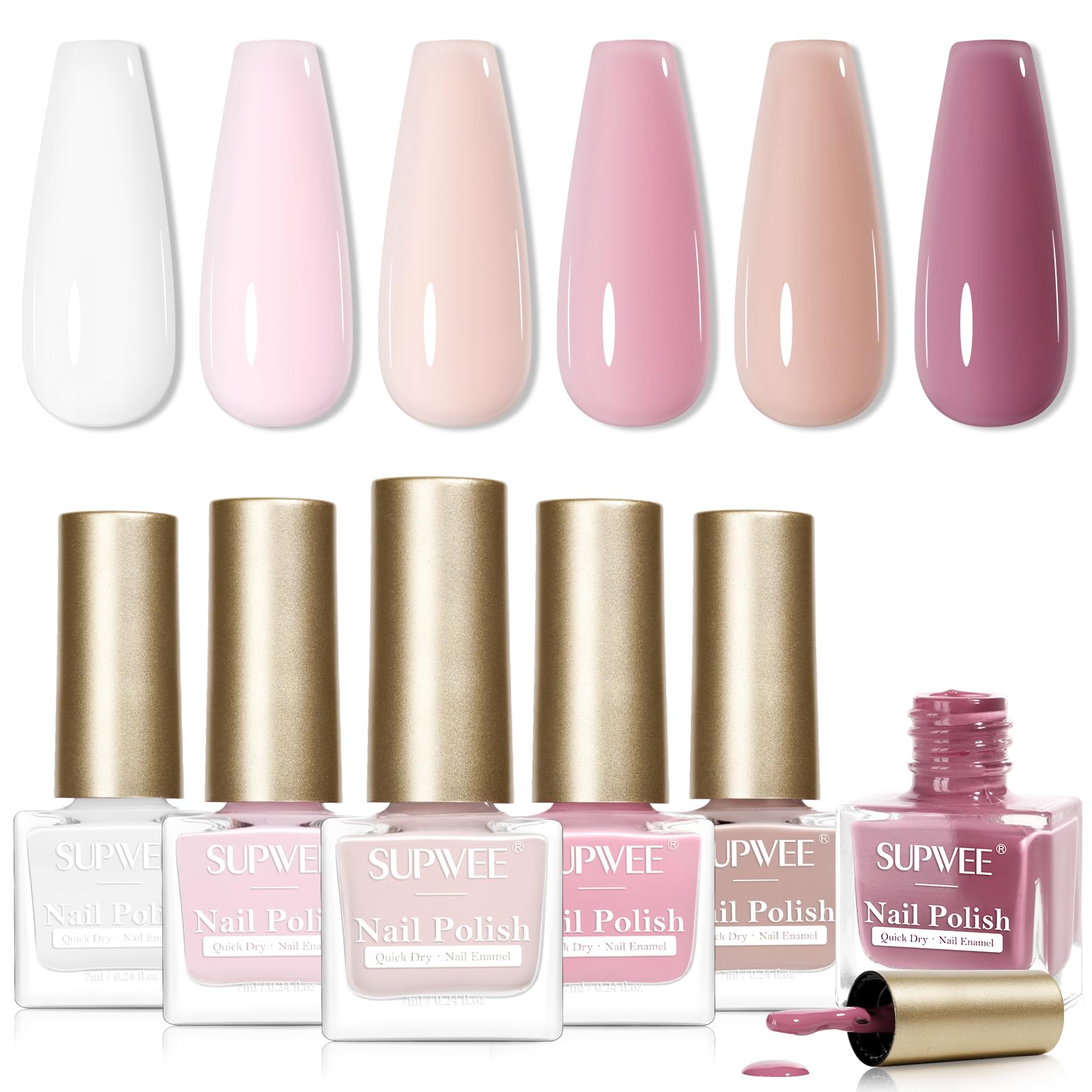 SUPWEE Nude Nail Polish Set – 6 Quick-Dry Neutral Colors for Elegant Manicures