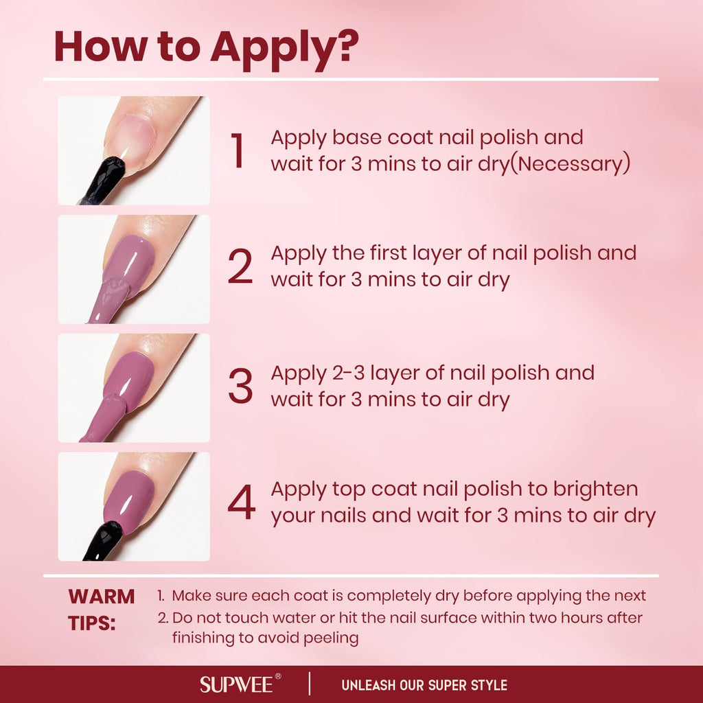 SUPWEE Nude Nail Polish Set – 6 Quick-Dry Neutral Colors for Elegant Manicures