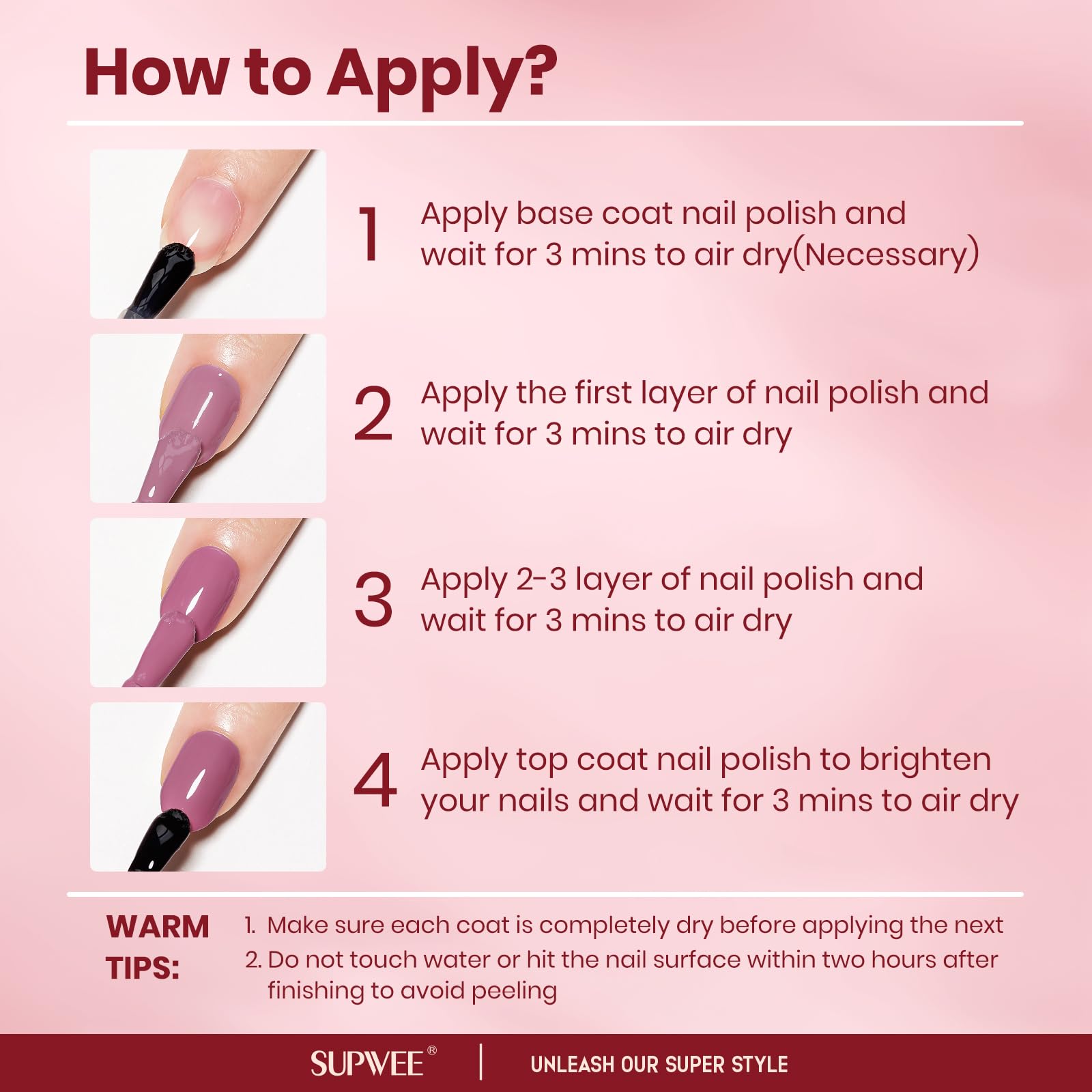 SUPWEE Nude Nail Polish Set – 6 Quick-Dry Neutral Colors for Elegant Manicures