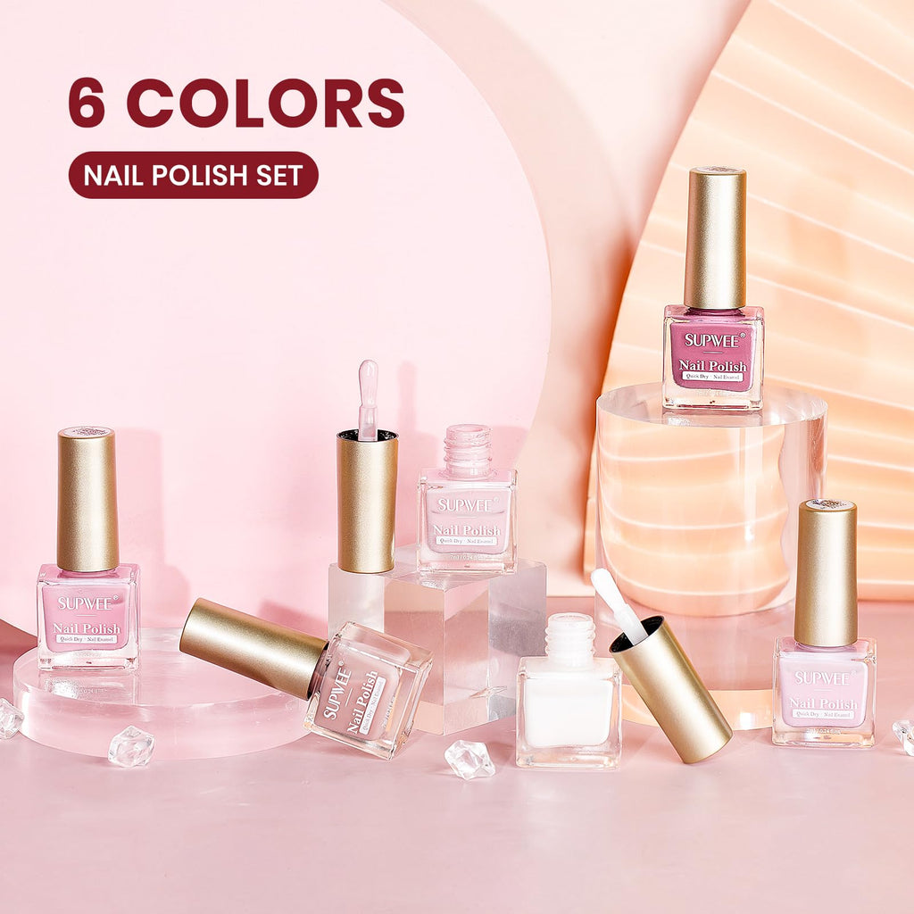 SUPWEE Nude Nail Polish Set – 6 Quick-Dry Neutral Colors for Elegant Manicures