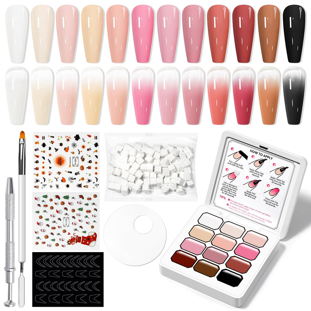 SUPWEE Ombre Gel Nail Polish Kit – 12-Color Gradient Set with Sponges & Tools
