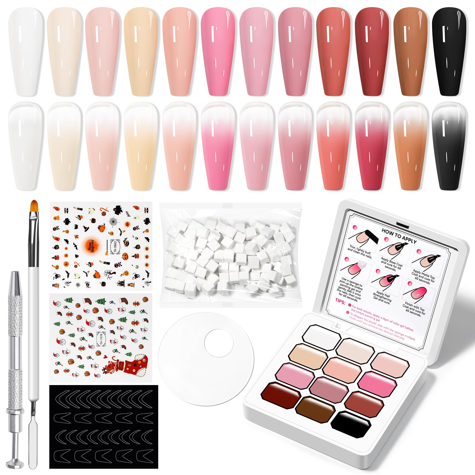 SUPWEE Ombre Gel Nail Polish Kit – 12-Color Gradient Set with Sponges & Tools