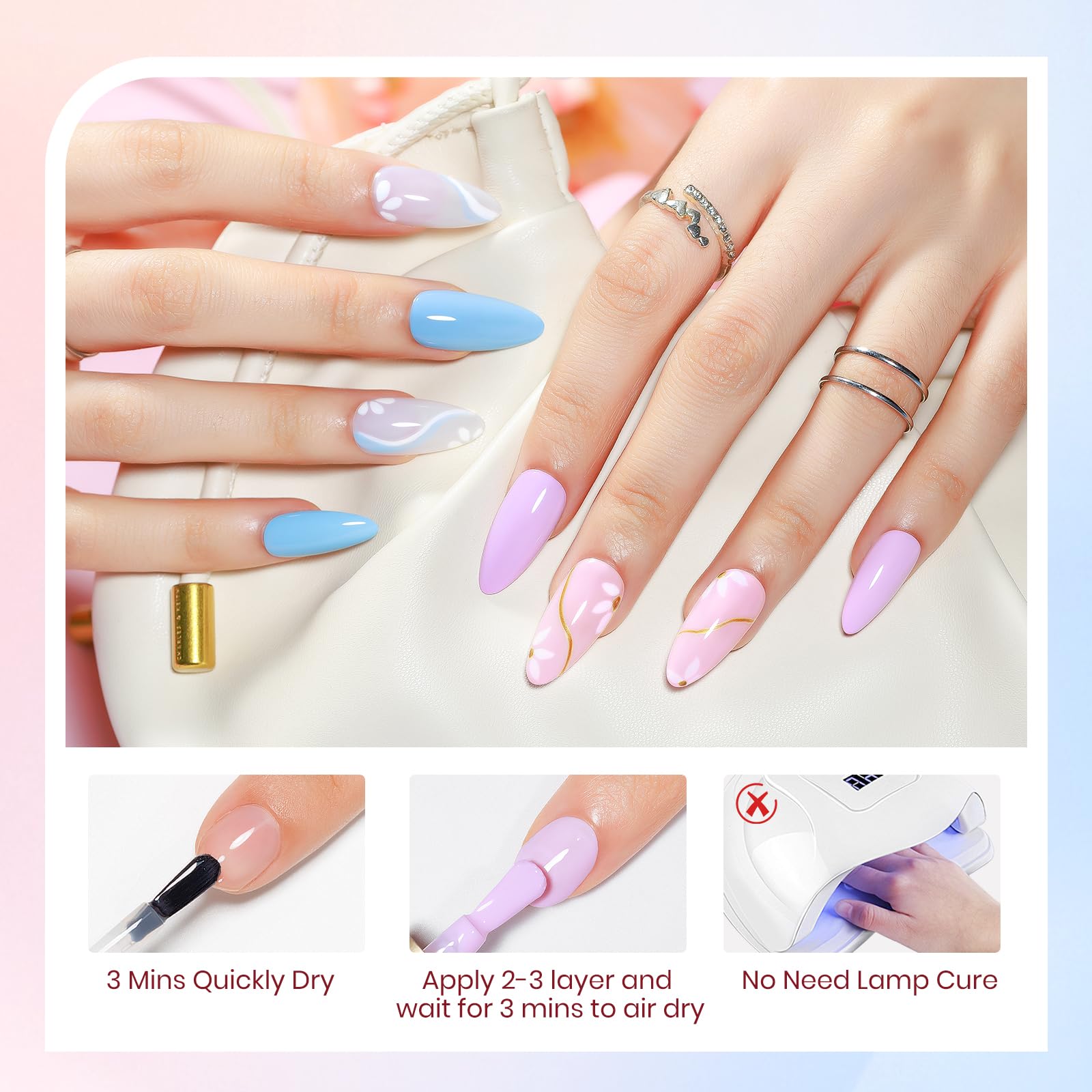 SUPWEE Pastel Nail Polish Set – Quick-Dry Macaron Shades (Pink, Yellow, Purple, Blue, Green)