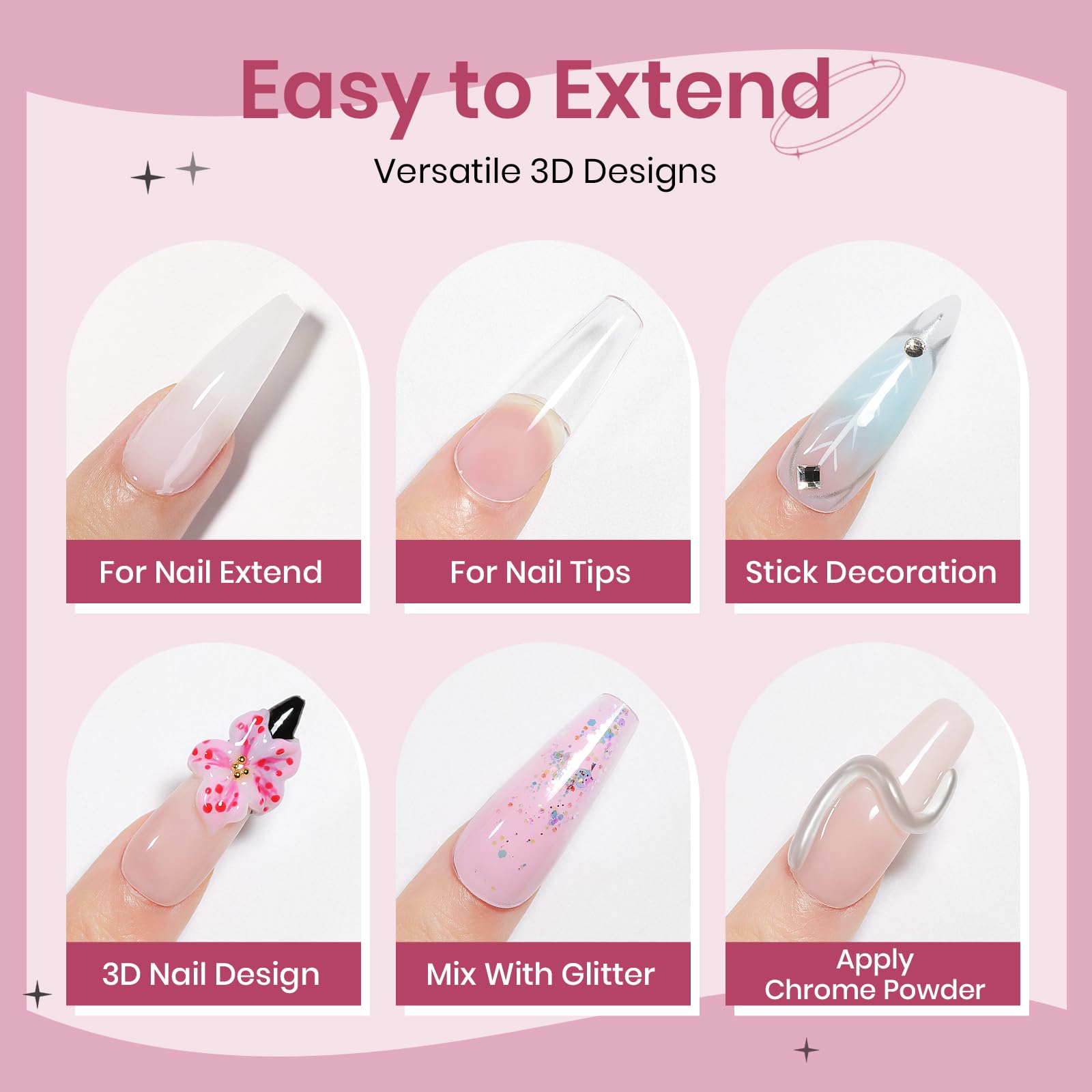 SUPWEE Clear White Pink Solid Builder Gel Kit for Nails | 3D Nail Art & Extensions
