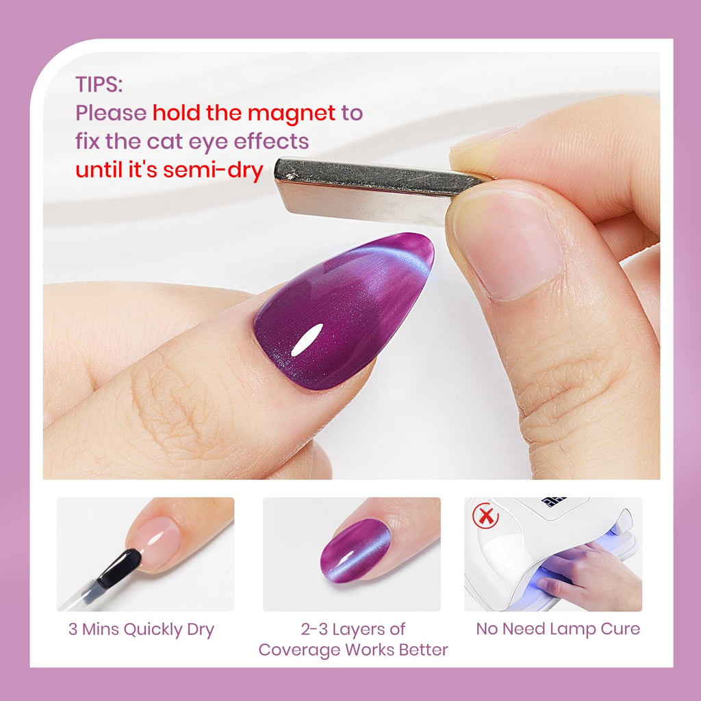 SUPWEE Quick Dry Cat Eye Nail Polish Set – Magnetic, Non-Gel, Air-Dry Gloss