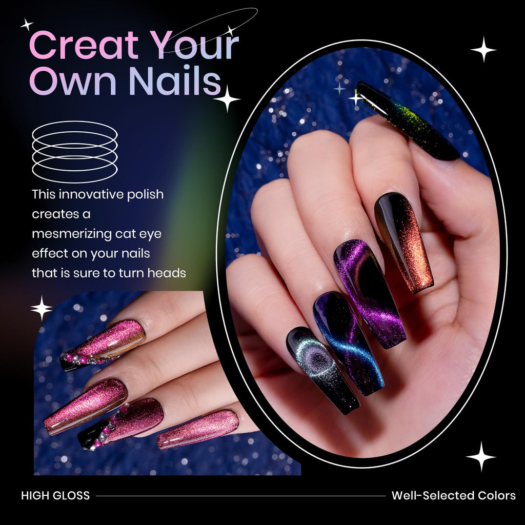 SUPWEE 9D Cat Eye Gel Nail Polish Set with Magnet – 12 Magnetic Colors for Cat Eye Nail Art
