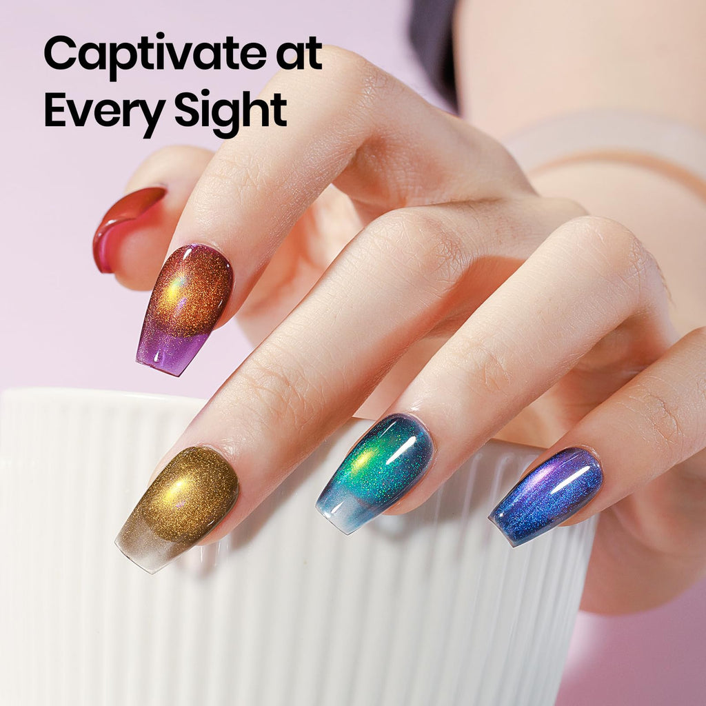 SUPWEE Magnetic Nail Polish Gel Kit – 12 Cat Eye Colors, Magnet, High Gloss, UV Cure