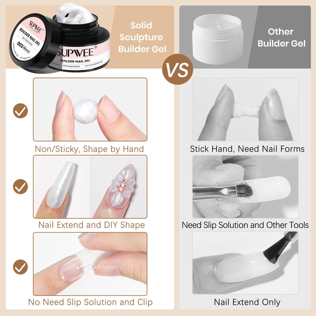 SUPWEE 3D Sculpting Gel for Nail Art | 60g Pearl White Builder Gel with Chrome Powder