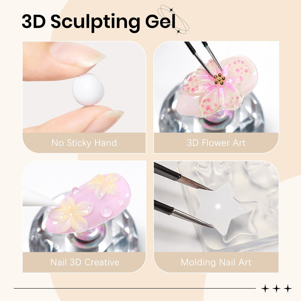 SUPWEE 3D Nail Gel Sculpting Gels – Clear & White Builder Gel for Home Nail Art