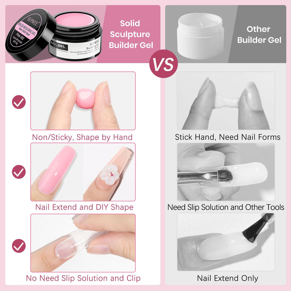 SUPWEE Clear White Pink Solid Builder Gel Kit for Nails | 3D Nail Art & Extensions