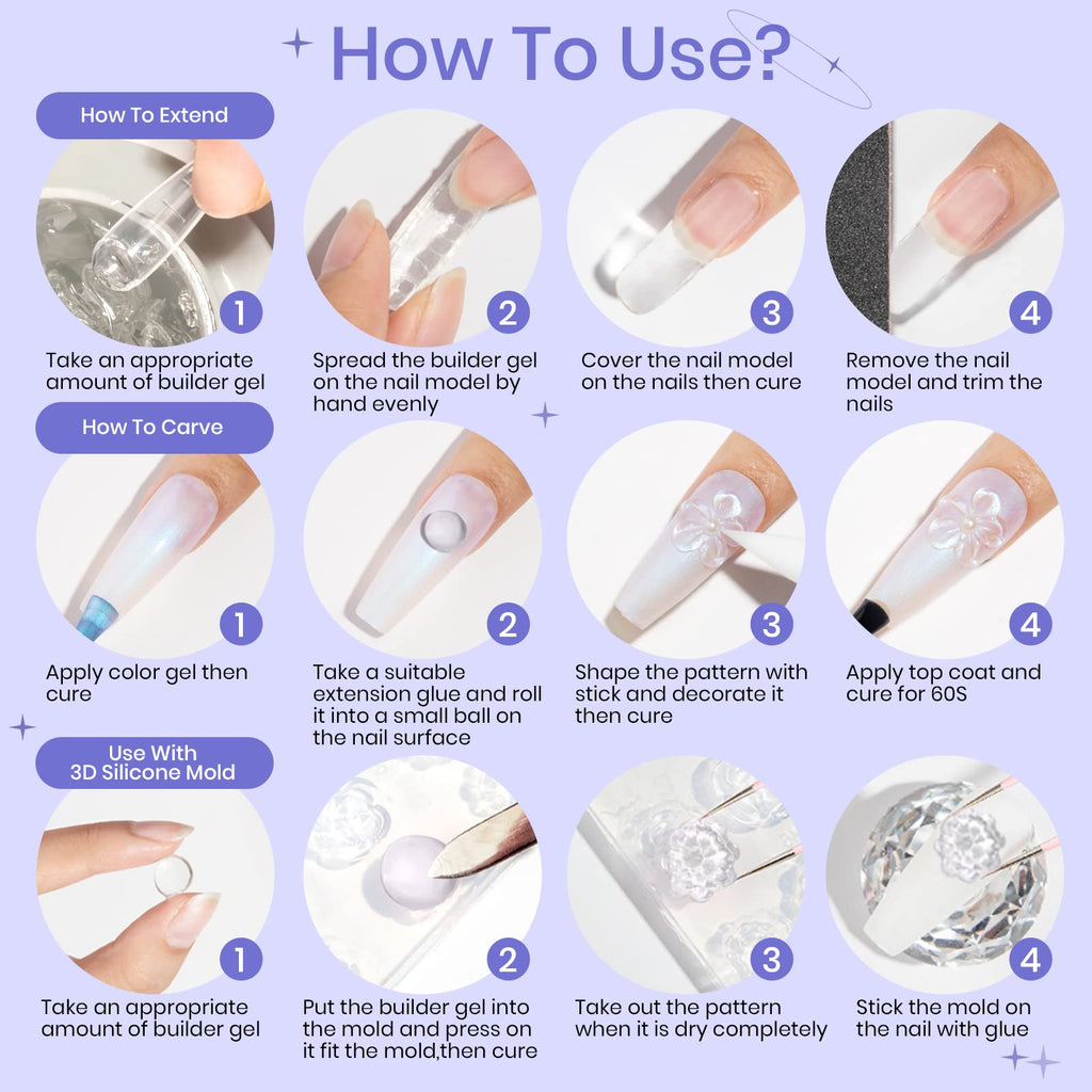 SUPWEE 3D Nail Gel 60G – Clear Builder Gel for Nails, Non-Stick & Long-Lasting