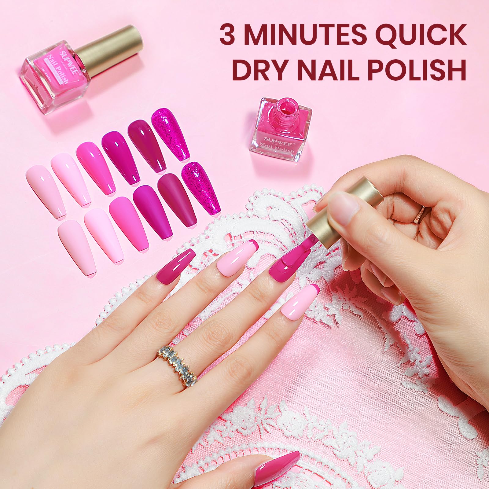 SUPWEE Hot Pink Nail Polish Set – Quick-Dry, High-Gloss Neon Pink Collection for Spring & Summer