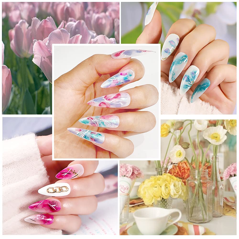 SUPWEE Blooming Watercolor Ink Nail Polish – Marble/Flower Bloom, 12 Colors, 7ml
