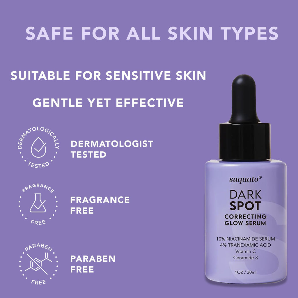 Suquato Dark Spot Remover Serum – Brighten, Correct Discoloration & Hydrate with Tranexamic Acid, Niacinamide & Vitamin C (30ml)