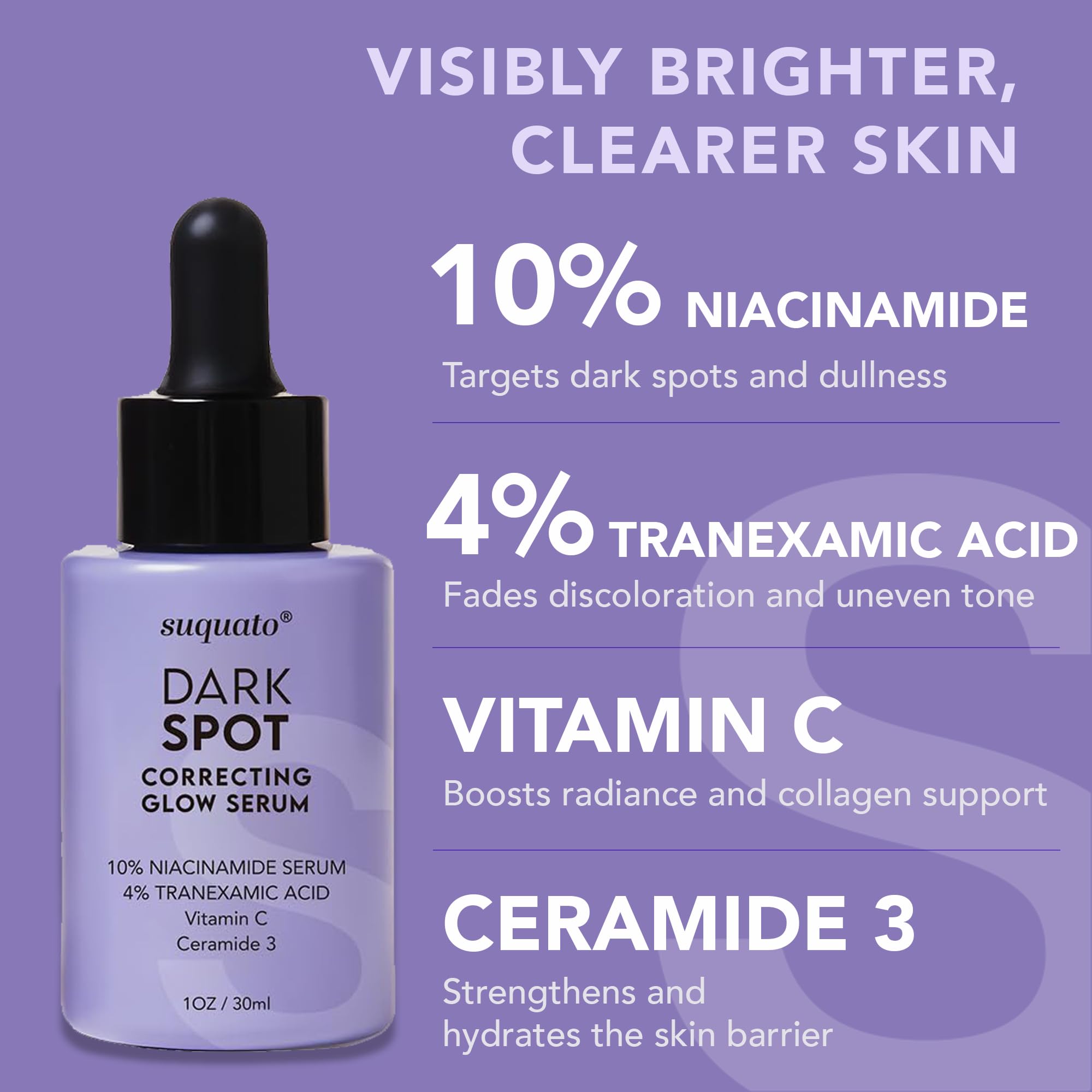 Suquato Dark Spot Remover Serum – Brighten, Correct Discoloration & Hydrate with Tranexamic Acid, Niacinamide & Vitamin C (30ml)