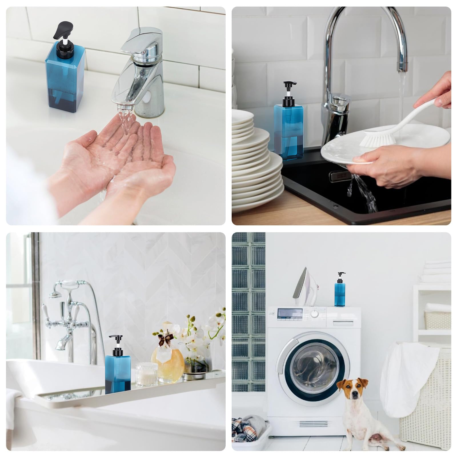 Suream Shower Dispenser Set — 3x 22oz Pump Bottles with Labels (Blue)