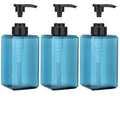 SUREAM 3-Pack 15oz Blue Square Pump Bottles with Labels – Shampoo, Conditioner, and Body Wash Dispenser
