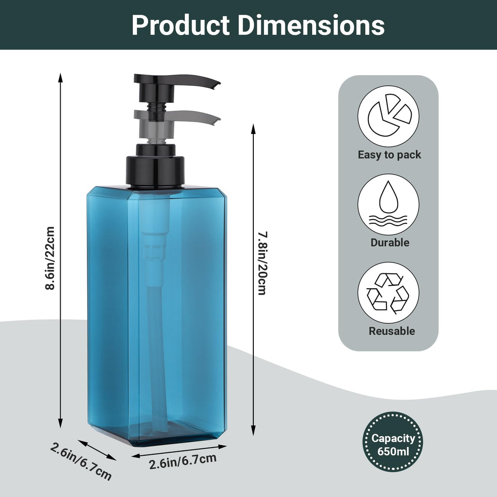 Suream Shower Dispenser Set — 3x 22oz Pump Bottles with Labels (Blue)