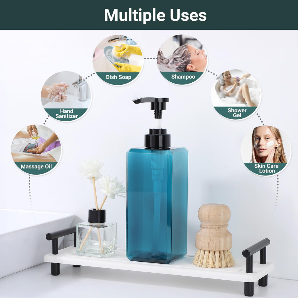Suream Shower Dispenser Set — 3x 22oz Pump Bottles with Labels (Blue)