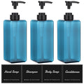 Suream Shower Dispenser Set — 3x 22oz Pump Bottles with Labels (Blue)