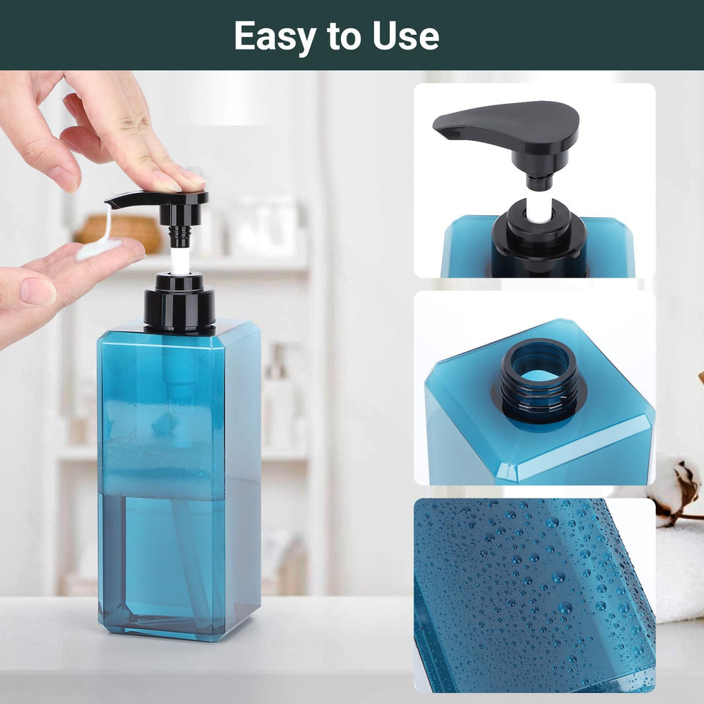Suream Shower Dispenser Set — 3x 22oz Pump Bottles with Labels (Blue)