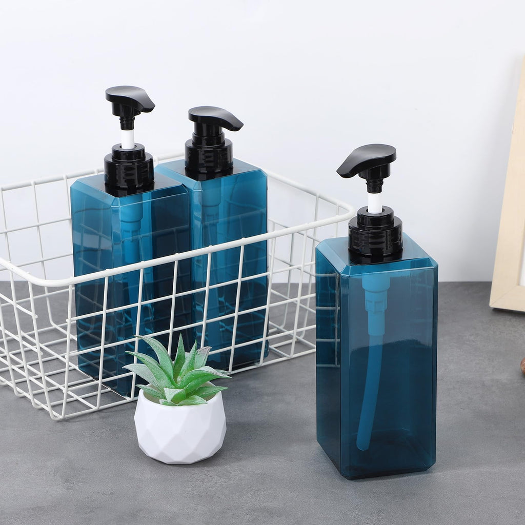 Suream Shower Dispenser Set — 3x 22oz Pump Bottles with Labels (Blue)